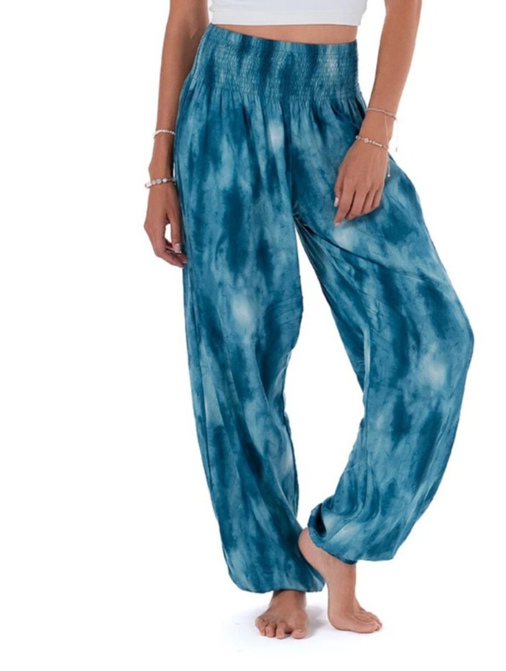 Lotus and Luna Blue Tie-Dye Wide Leg Pants, SZ L, NWT